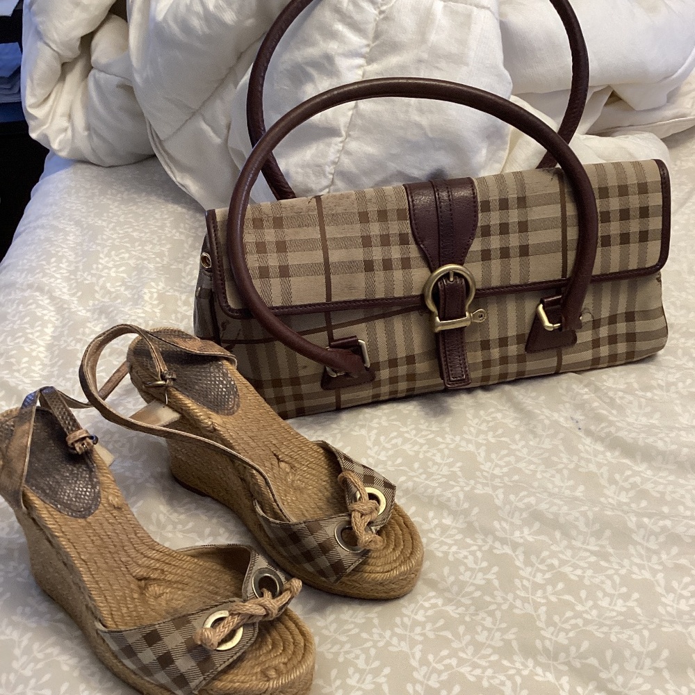 Burberry hand bag and espadrilles